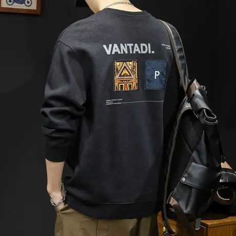 加绒重磅潮牌卫衣男春秋款圆领男款衣服春季2024新款长袖男士大码商品大图