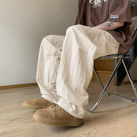 防晒冰丝速干降落伞裤子男夏季薄款美式宽松直筒阔腿工装休闲长裤商品大图