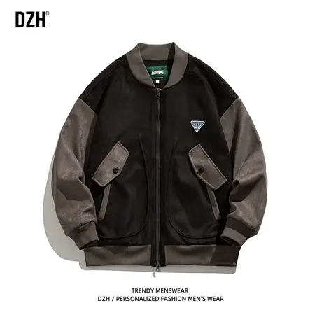 男生麂皮绒外套男春秋款潮流百搭拼接棒球服男款飞行员夹克上衣潮商品大图