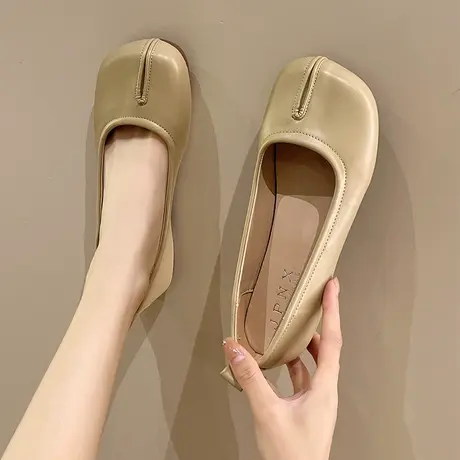 软底森系复古猪蹄单鞋女2023秋季新款法式圆头平底淑女温柔豆豆鞋商品大图