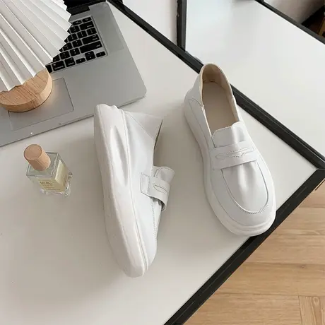 厚底休闲小白鞋女2024新款春秋百搭懒人一脚蹬豆豆鞋不累脚护士鞋商品大图