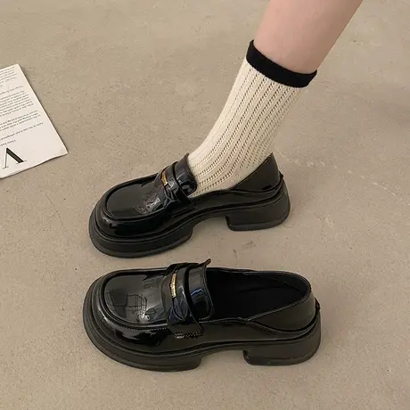 2023年新款爆款春季黑色小皮鞋女英伦风ins潮厚底百搭小众乐福鞋商品大图