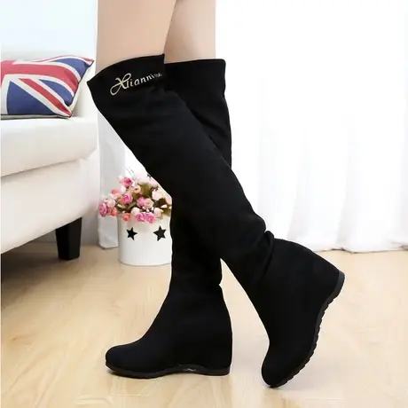 春秋季女靴韩版潮弹力靴显瘦美腿靴过膝靴长靴子平跟内增高马丁靴图片