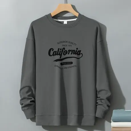 350g日系重磅灰色卫衣男2024新款秋冬季潮流百搭圆领无帽长袖t恤图片