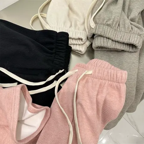 高腰垂感直筒阔腿裤女秋冬ins潮流韩版宽松加绒加厚运动休闲长裤图片