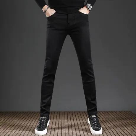 高端品质黑色牛仔裤男款秋冬款2023新款修身小脚潮牌弹力男士裤子图片