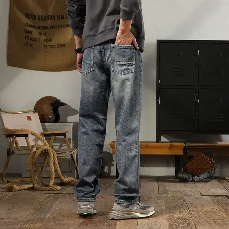 美式高街牛仔裤水洗休闲牛仔裤男款百搭直筒宽松男士休闲牛仔裤商品大图