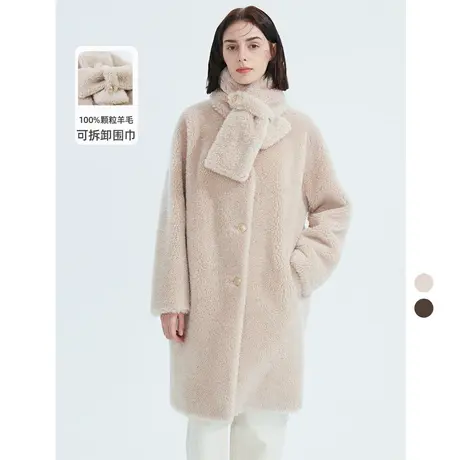 朗姿纯羊毛法式长款复古设计感保暖仿皮草外套减龄大衣女冬奥莱女图片