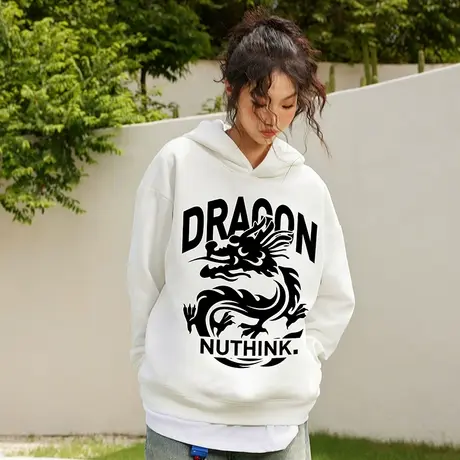 Nuthink宽松保暖加绒加厚龙年连帽卫衣男潮国潮加肥加大春季外套商品大图