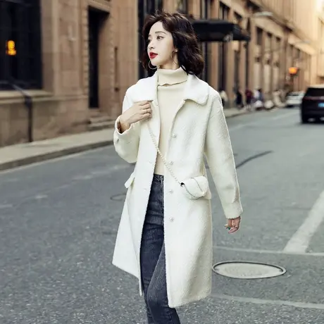 仿羊毛卷复合麂皮绒外套2021年秋冬季新款女士简约中长款毛呢上衣图片