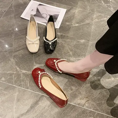 单鞋女晚晚风温柔鞋2024新款春季浅口复古一脚蹬豆豆鞋珍珠仙女鞋商品大图