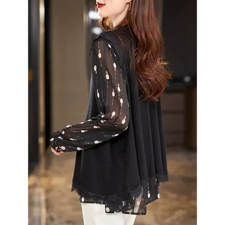 宝诗黎两件套背心印花衬衫女2024年春季新款百搭休闲衬衣气质上衣商品大图