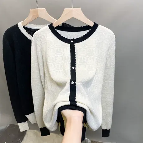 蕾丝圆领毛衣女打底衫2024春秋新款宽松外穿针织衫内搭洋气上衣潮图片