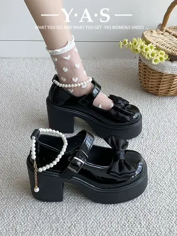 玛丽珍鞋女2024春季新款鞋子珍珠粗跟高跟婚鞋不累脚圆头时尚单鞋商品大图