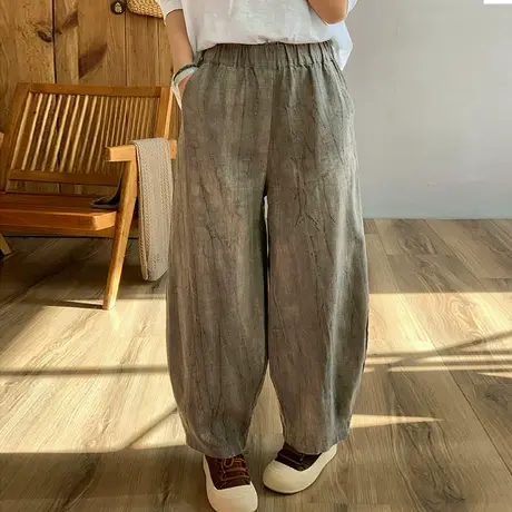 dza 高腰显瘦宽松阔腿亚麻裤子女2024春新款休闲直筒复古棉麻女裤图片