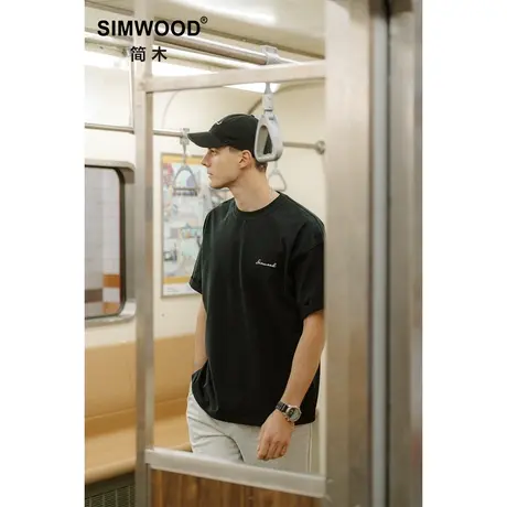Simwood简木男装【超宽松版型】新品300g重磅碳磨原棉圆领短袖T恤商品大图