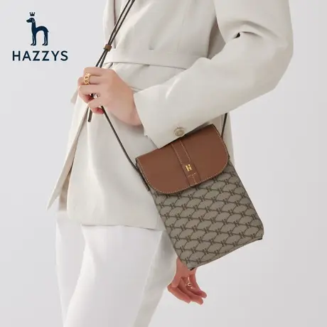 Hazzys哈吉斯棕色单肩手机包女士新款英伦风品牌轻便迷你斜挎小包商品大图