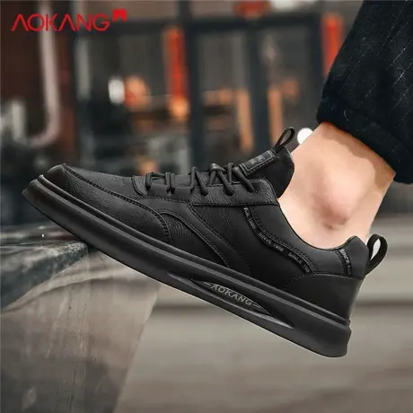 奥康官方正品休闲板鞋男运动春秋季2024新款黑色系带小皮鞋爸爸鞋商品大图