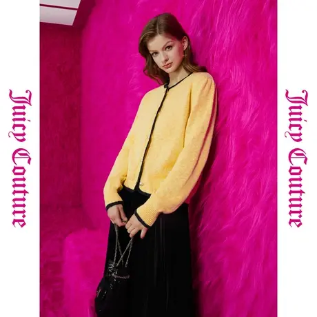 Juicy Couture橘滋秋女女装年新款慵懒午后珍珠扣撞色条针织外套商品大图