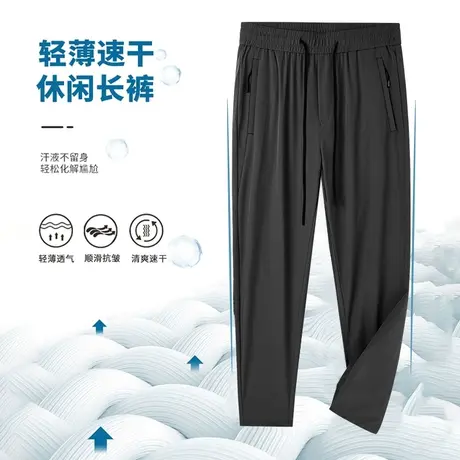 雪中飞裤子男款春秋新款休闲裤凉感冰丝透气轻薄弹力亲肤直筒长裤图片