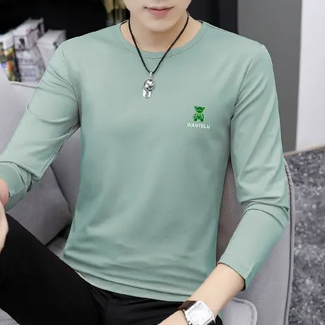 莫代尔小熊t恤男士长袖2023新款春季薄款内搭打底衫潮流圆领秋衣商品大图