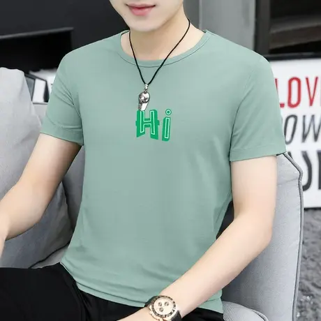 莫代尔短袖t恤男装2023新款夏季上衣服冰丝凉感半袖速干圆领体恤商品大图