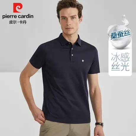 皮尔卡丹短袖男夏季透气桑蚕丝翻领短袖纯T商务休闲男装免烫上衣商品大图