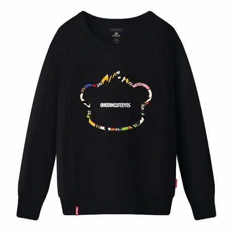 Ohlyah品牌韩版加绒圆领卫衣情侣女装印花宽松黑色外套学生潮上衣商品大图