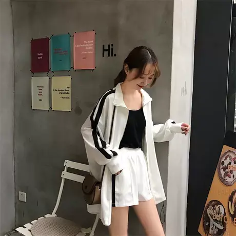 韩版潮宽松薄款纯色防晒衫2021夏季新款连帽条杠防晒衣女紫外线潮商品大图