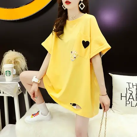 宽松设计感破洞短袖T恤女2023新款夏季洋气网红ins潮超火半袖上衣商品大图