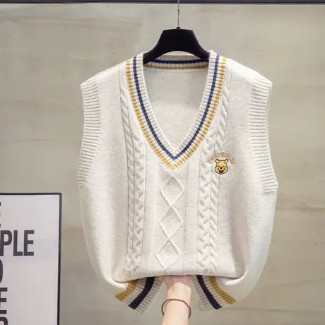 麻花v领针织马甲背心女2023秋装新款宽松马夹外穿上衣毛衣坎肩潮图片