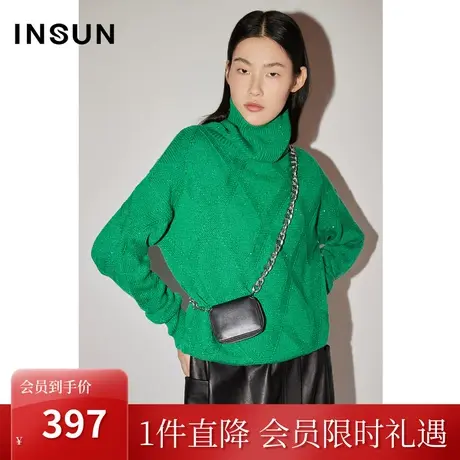 恩裳COVER冬季2022时尚小珠片落肩慵懒休闲感保暖羊毛毛织衫商品大图