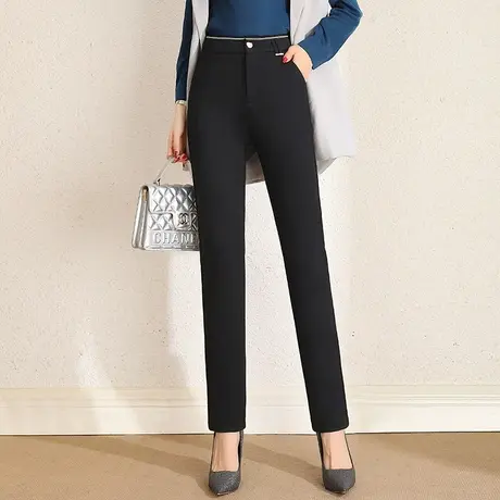2023春季新款黑色弹力小脚裤女韩版通勤高腰长裤显瘦直筒铅笔裤子图片