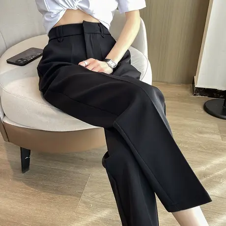 黑色九分西装裤女小个子春秋新款高腰垂感直筒显瘦休闲哈伦萝卜裤商品大图