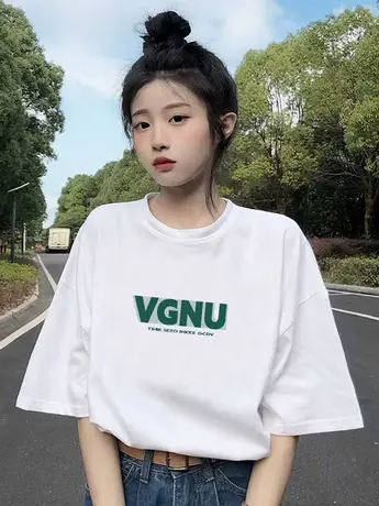 2023年夏装新款宽松半袖上衣ins潮中长款短袖T恤卡通大码T恤女装商品大图