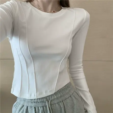 打底衫女秋冬内搭修身显瘦小众设计感别致短款小衫长袖t恤上衣ins商品大图