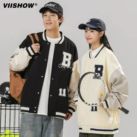 VIISHOW外套男春秋季美式户外潮痞帅拼接宽松休闲棒球服夹克男生商品大图