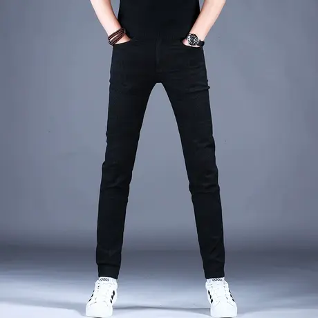 2023新款男士黑色印花休闲牛仔裤男款修身小脚弹力裤子男高端潮牌商品大图