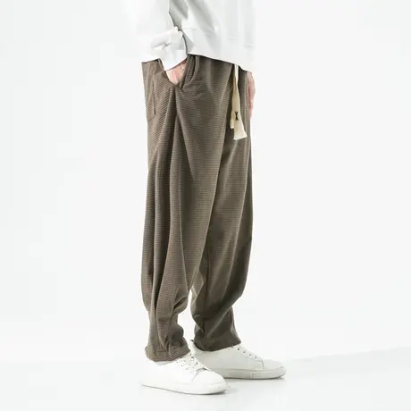 阔腿裤男休闲宽松大码运动裤子男垂感直筒春秋季灯芯绒束脚哈伦裤商品大图