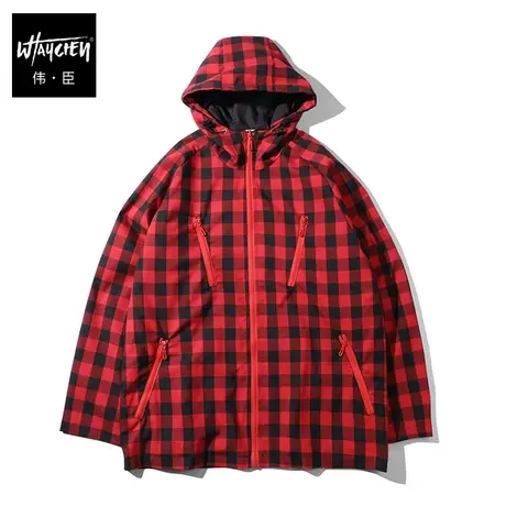 伟臣潮牌大码秋装开衫外套男胖子加肥加大宽松格子连帽外衣肥佬装商品大图