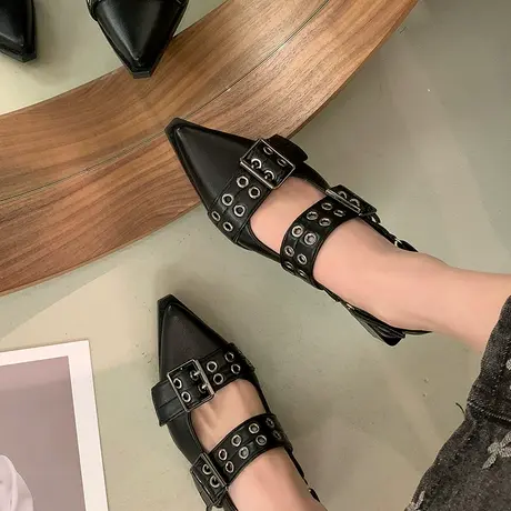 法式尖头玛丽珍鞋2023年夏季新款英伦复古尖头小皮鞋女配裙子女鞋图片