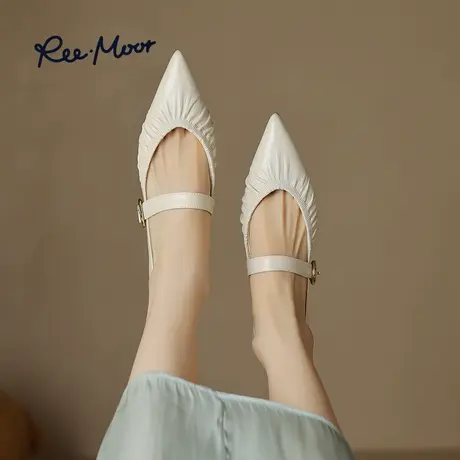 REEMOOR睿慕2023秋季新款尖头法式羊皮玛丽珍鞋一字扣平底单鞋女图片