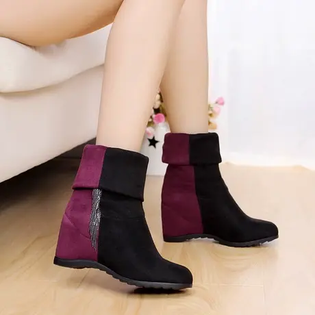 秋冬新款短靴韩版女子靴潮瘦腿弹力靴短筒坡跟内增高马丁靴瘦瘦靴图片