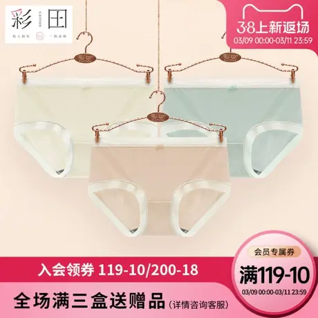 彩田女士新款夏季莫代尔纯色蕾丝边蝴蝶结舒适透气抗菌底裆三角裤商品大图