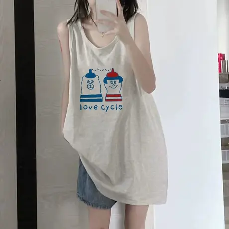 美式复古纯棉吊带运动坎肩背心无袖t恤女夏季外穿宽松篮球服上衣商品大图