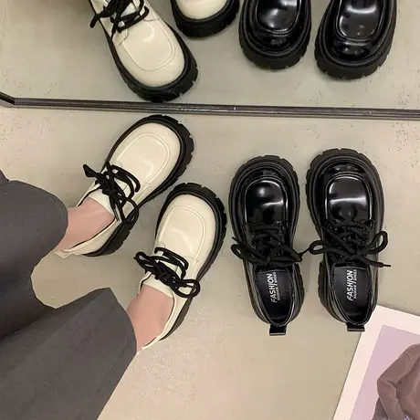厚底英伦小皮鞋女小个子增高2024春季新款女士爆款防滑粗跟乐福鞋商品大图