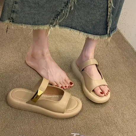 2024新款夏季网红超火小众高级感凉拖鞋女外穿时尚厚底百搭配裙子图片