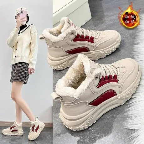 高帮棉鞋女加绒加厚老爹鞋冬季皮面防水雪地靴增高防滑运动女鞋子图片