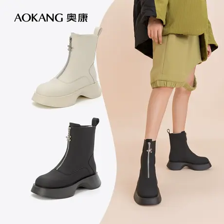 奥康女鞋 冬季气质拉链时尚休闲切尔西靴厚底增高显瘦气质女士靴图片