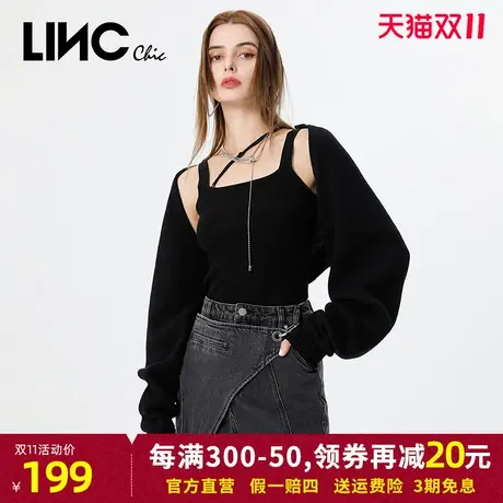 LINC金羽杰2023秋季新款摩登甜酷设计感短款修身吊带针织衫女毛衣商品大图